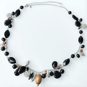 Vintage Premier Designs Necklace 26” Mixed Elements Silver Tone